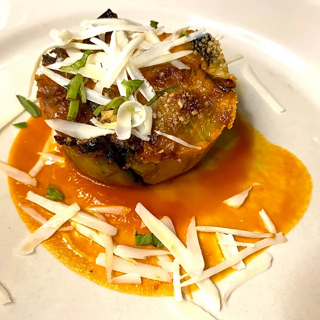Eggplant Flan with Tomato, Basil, and Cacioricotta near Ostuni