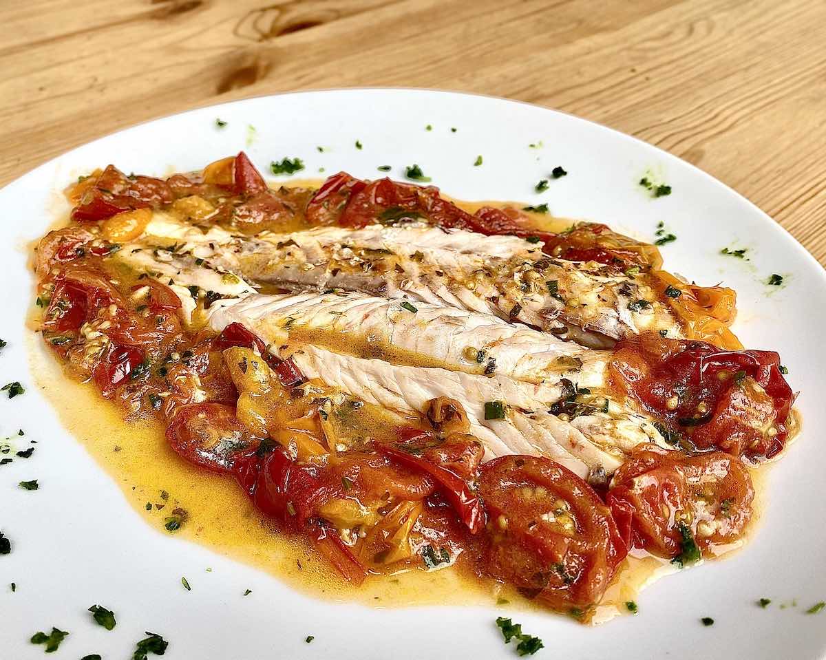 Branzino all'Acqua Pazza (Sea Bass Crazy Water Style)