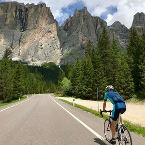 Andrea Cycling to Sella Pass